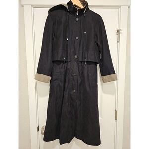Fleet Street Trench Coat Duster Women's Size 8 Petite Black With Removable Hood